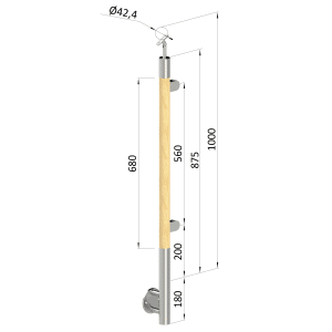 Dřevěný sloup, boční kotvení, výplň: sklo, pravý, vrch nastavitelný (ø42 mm), materiál: buk, broušený povrch s nátěrem BORI (bezbarvý)
