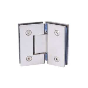 Závěs na skleněný dveřní systém mezi sklo a sklo, 90x112x62mm, tloušťka skla 8-10mm, broušená nerez K320/AISI304, samouzavírání +-15° a samozastavení +-90°-0°