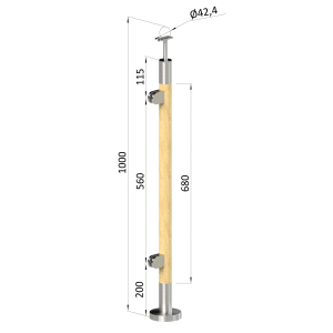 Dřevěný sloup, vrchní kotvení, výplň: sklo, levý