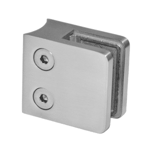 Svorka skla na trubku ø 42,4 mm (45x45x26 mm), broušená nerez K320 / AISI316, balení neobsahuje gumičky na sklo