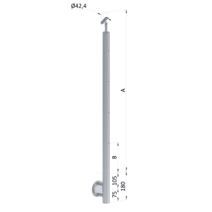 Nerezový sloup, boční kotvení, bez výplně, 4 řadový se závitem M6, vnější, vrch nastavitelný, (ø 42.4x2mm), broušená nerez K320 /AISI304