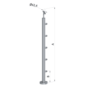 Nerezový sloup, vrchní kotvení, 5 řadový průchozí, vrch nastavitelný (ø 42.4x2mm), leštěná nerez /AISI304