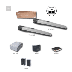 TOO4016P sada pro dvoukřídlou bránu do 3m/křídlo, 2x TO4016P (230V, 385W, 3200N), 1x MC800, 1x ON2E, 1x OXIBD, 1 pár BF, zvýšená síla pro větší zatížení