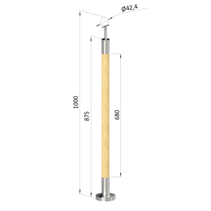 Dřevěný sloup, vrchní kotvení, bez výplně, vrch pevný (ø 42mm), materiál: buk, broušený povrch s nátěrem BORI (bezbarvý)