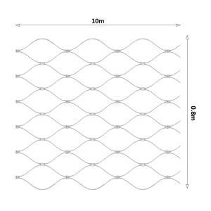 Nerezová lanková síť, 0,8m x 10m (šxd), oko 50x50 mm, tloušťka lanka 2mm, AISI316, síť neni ukončena okami pro provlečení lanka (V nerozloženém stavu má síť 11,64m)