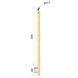 Dřevěný sloup, boční kotvení, bez výplně, vršek nastavitelný (ø42 mm), materiál: buk, broušený povrch s nátěrem BORI (bezbarvý)