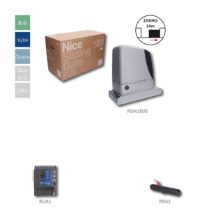 NICE RUN1800P motor pro posuvné brány do 1800kg, řídící jednotka RUA1, 230V, BlueBUS, Opera, indukční koncový spínač