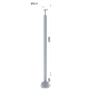 Nerezový sloup, boční kotvení rohové, bez výplně, rohový: 90°, vrch pevný (ø 42.4x2mm), broušená nerez K320 /AISI304