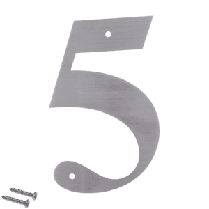 Číslo domové 5, (156x1.5mm), s dierami, brúsená nerez K320 / AISI 304