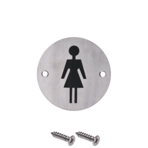 Nerezový piktogram `Dámy`, kulatý, rozměry: ø75x1.2mm, broušená nerez K320 / AISI304