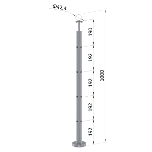 Nerezový sloup, vrchní kotvení, 4 děrový, rohový: 90°, vrch pevný, (ø42,4x2 mm), broušená nerez K320 / AISI304