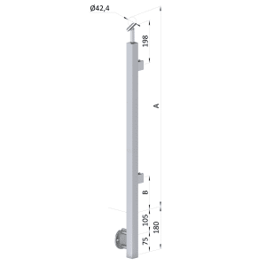 Nerezový sloup, boční kotvení, výplň: sklo, pravý, vrch nastavitelný, (40x40 mm), broušená nerez K320 / AISI304