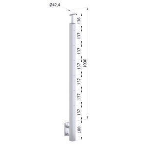 Nerezový sloup, boční kotvení, 6 řadový M6, vnější,vrch pevný