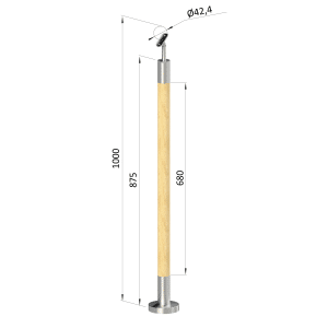 Dřevěný sloup, vrchní kotvení, bez výplně, vrch nastavitelný (ø 42mm), materiál: buk, broušený povrch bez nátěru