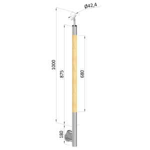 Dřevěný sloup, vrchní kotvení, bez výplně, vrch nastavitelný (ø 42mm), materiál: buk, broušený povrch s nátěrem BORI (bezbarvý)