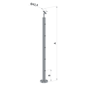 Nerezový sloup, vrchní kotvení, 5 děrový průchodný, vrch nastavitelný (ø 42,4x2 mm), broušená nerez K320 / AISI304