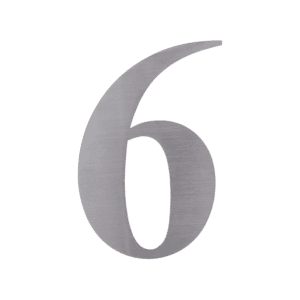 Číslo domové 6, (127x1.5mm), s 3M páskou, brúsená nerez K320 / AISI 304