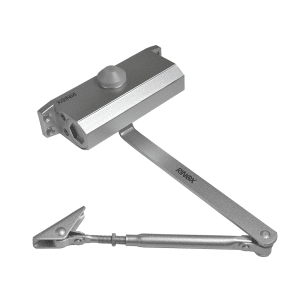 Hydraulický zavírač (162x41x63 mm) pro interiérové dveře, max. délka dveří: 900 mm / max. váha dveří: 60 kg, materiál: AL s povrchovou úpravou - stříbrná