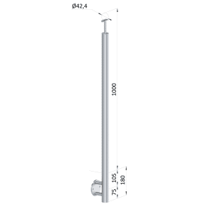 Nerezový sloup, boční kotvení, bez výplne, vrch pevný (ø 42.4x2mm), broušená nerez K320 /AISI316