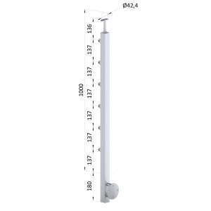 Nerezový sloup, boční kotvení, 6 řadový průchozí, vnější