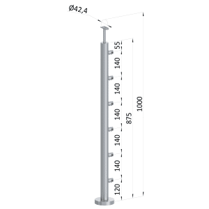 Nerezový sloup, vrchní kotvení, 6řadový, průchozí