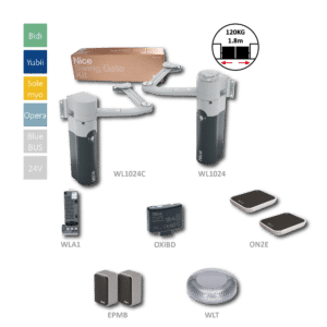 Sada pro dvoukřídlou bránu do 1,8 m / křídlo, 1x WL1024, 1x 1024C (24V, 120W, 100 nm), 1x WLA1, 2x ON2E, 1x OXIBD, 1 pár EPMB, 1x WLT