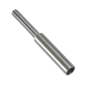 Úchyt (lepící) pro ocelové lanko ø6 mm s vnějším závitem M6 x 30 mm, (ø9 mm / L: 70 mm), broušená nerez K320 / AISI304, použít lepidlo MD-GEL454/20