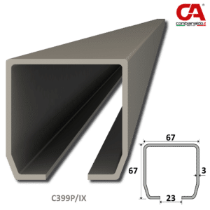 C profil PICOLLO (67x67x3mm) Combi Arialdo nerezový, pre samonosný systém, nerez bez povrchovej úpravy /AISI304, dĺžka 6m