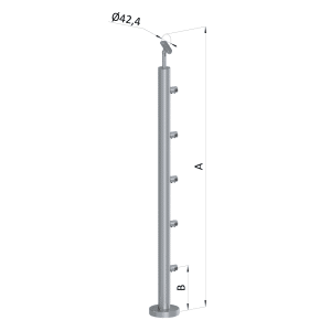 Nerezový sloup, vrchní kotvení, 5 řadový průchodný, vrch nastavitelný (ø 42,4x2 mm), broušená nerez K320 / AISI316