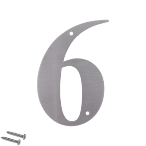 Číslo domové 6, (127x1.5mm), s dierami, brúsená nerez K320 / AISI 304