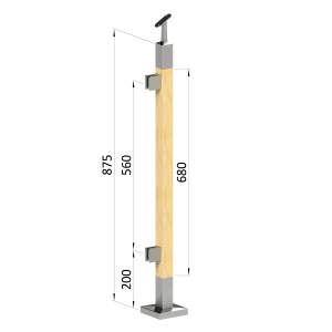 Dřevěný sloup, vrchní kotvení, výplň: sklo, levý, vrch nastavitelný (40x40 mm), materiál: buk, broušený povrch s nátěrem BORI (bezbarvý)