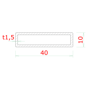Profil uzavřený 40x10x1.5mm, cena za 1ks (3m), broušená nerez K320 /AISI304