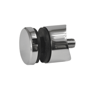 Svorka bodová (ø 30 mm / M8) na sklo 6-12 mm na trubku ø 42,4 mm, leštěná nerez / AISI304, balení obsahuje gumičky na sklo