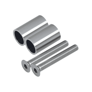 Přechod na vymezení vzdálenosti mezi sloupem (plochý) a kotevní deskou, ø 20x2,0 mm /L:35 mm, vnitřní šroub: M8x60 mm, broušená nerez K320 / AISI304, bal: 2ks