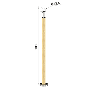 Dřevěný sloup, vrchní kotvení, bez výplně, vrch pevný (ø 42mm), materiál: buk, broušený povrch s nátěrem BORI (bezbarvý)