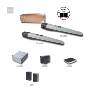 TOO4005 sada pro dvoukřídlou bránu do 3m/křídlo, 2x TO4005 (230V, 340W, 1800N), 1x MC800, 1x ON2E, 1x OXIBD, 1 pár BF