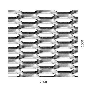 Tahokov Zn, kosočtvercové oko: 44x12mm, mostík: 5mm (2000x1000x1.5mm), orientace oka: rozměr oka 44mm je rovnoběžná s rozměrem tabule 2000mm