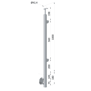 Nerezový sloup, boční kotvení, výplň: sklo, pravý, vrch pevný (ø 42,4x2 mm), broušená nerez K320 / AISI316