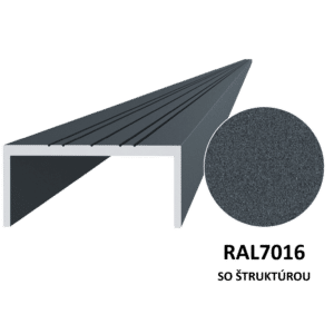 U profil 50 x 22 x 6000 mm, hliník, lak se strukturou RAL 7016