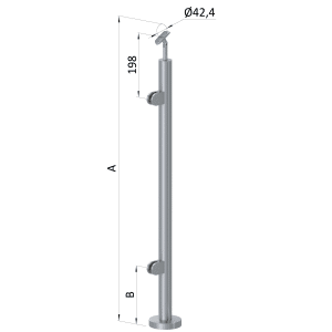 Nerezový sloup, vrchní kotvení, výplň: sklo, levý, vrch nastavitelný (ø 42,4x2 mm), broušená nerez K320 / AISI316