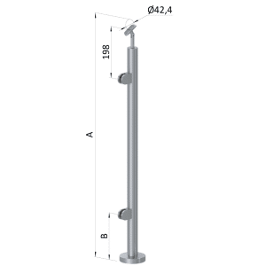 Nerezový sloup, vrchní kotvení, výplň: sklo, levý, vrch nastavitelný (ø 42,4x2 mm), broušená nerez K320 / AISI304