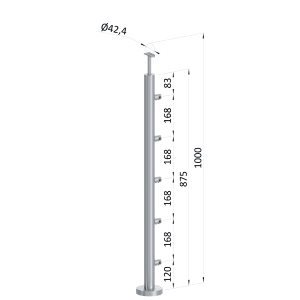 Nerezový sloup, vrchní kotvení, 5řadový průchozí