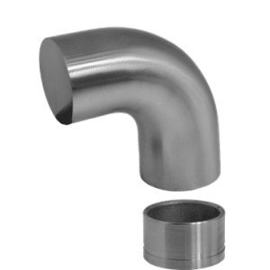 Ukončovací oblouk s mezikusem (ø 42 mm), 90°, na dřevěné madlo EDB-S, broušená nerez K320 / AISI304