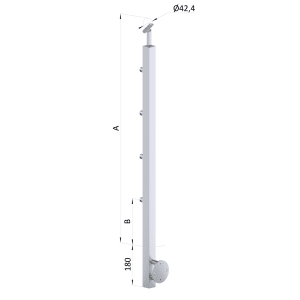 Nerezový sloup, boční kotvení, 4 řadový průchodný, venkovní, vrch nastavitelný, (40x40 mm), broušená nerez K320 / AISI304