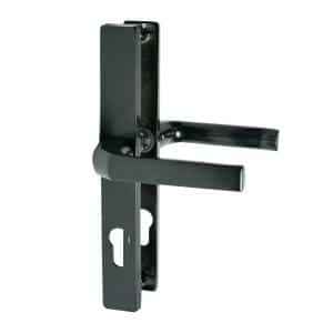 Klika AL, rozměr štítku 239 x 32 mm, rozteč 72 mm, černá prášková barva vypalovaná, s otvorem pro stavební vložku, pár