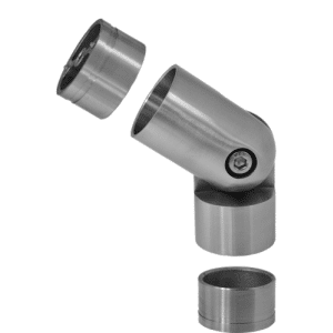Spojovací oblouk s kloubem s mezikusem (ø 42 mm), nastavitelný, na dřevěné madlo EDB-S, broušená nerez K320 / AISI304