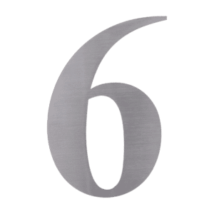 Číslo domové 6, (156x1.5mm), s 3M páskou, brúsená nerez K320 / AISI 304