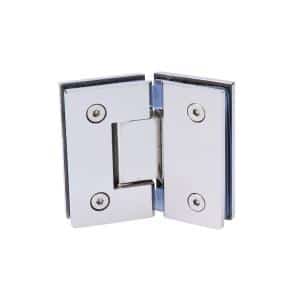 Závěs na skleněný dveřní systém, mezi sklo a sklo 135°, 90x100mm, leštená nerez AISI304, samouzavírání  +-15° a samozastavení +-90°-0°