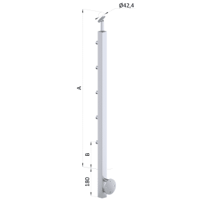 Nerezový sloup, boční kotvení, 5 řadový průchodný, venkovní, vrch nastavitelný, (40x40 mm), broušená nerez K320 / AISI304