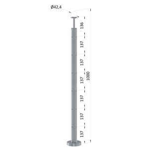 Nerezový sloup, vrchní kotvení, 6řadový, rohový: 90°